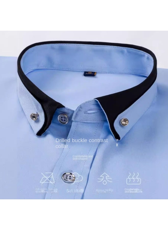 Four-way Stretch Shirt For Men, Color-blocked Diamond Button Lapel Shirt, Business Casual, No-iron Formal Wear - Image 2