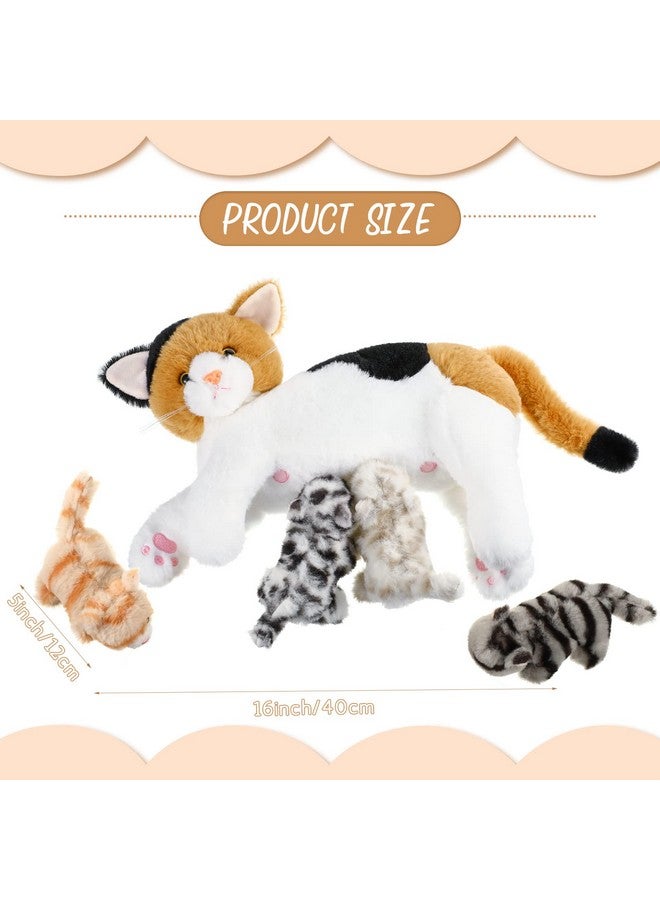 Skylety Nurturing Cat Stuffed Animal with 4 Plush Kittens, Cat Baby Stuffed for Girls and Boys Plushy Mommy Kitty with Baby Kittens for Birthday Party Favors Gifts(Lovely Style) - Image 2