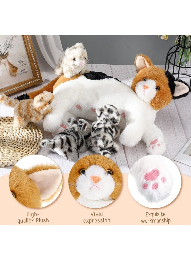 Skylety Nurturing Cat Stuffed Animal with 4 Plush Kittens, Cat Baby Stuffed for Girls and Boys Plushy Mommy Kitty with Baby Kittens for Birthday Party Favors Gifts(Lovely Style) - Image 4