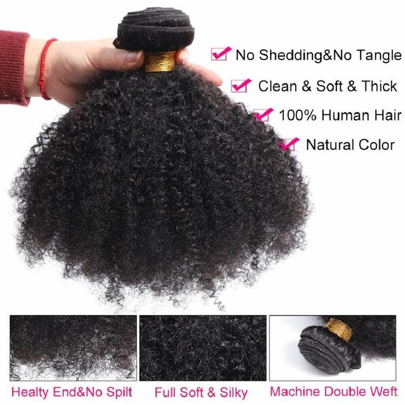 feibin Mongolian Afro Kinky Curly Bundles Human Hair Bundles 14 16 18 Inches 4B 4C Afro Kinky Bulk Human Hair Virgin Hair Burmese Curly Weave Bundles for Black Women Weft Natural Black Color - Image 4