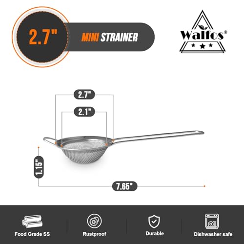 Walfos Mini Fine Mesh Tea Strainer, Stainless Steel Small Sifter with Sturdy Handle, 2.7 Inch Kitchen Metal Sieve for Tea, Coffee, Cocktail, Juice, Sugar and Spices - Image 3