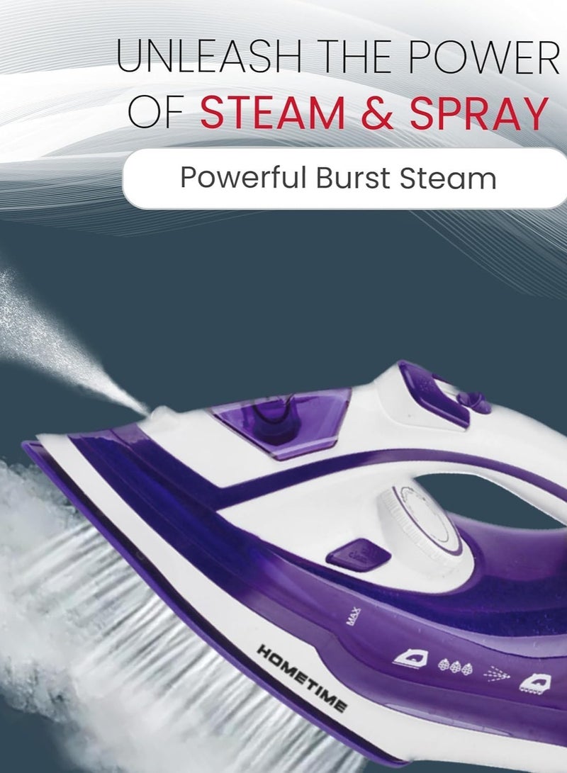 Wtrtr HOMETIME 2200W Steam Iron,Ceramic Coated Sole plate,1 Years Warranty.2059-P (Purple)  - Image 3