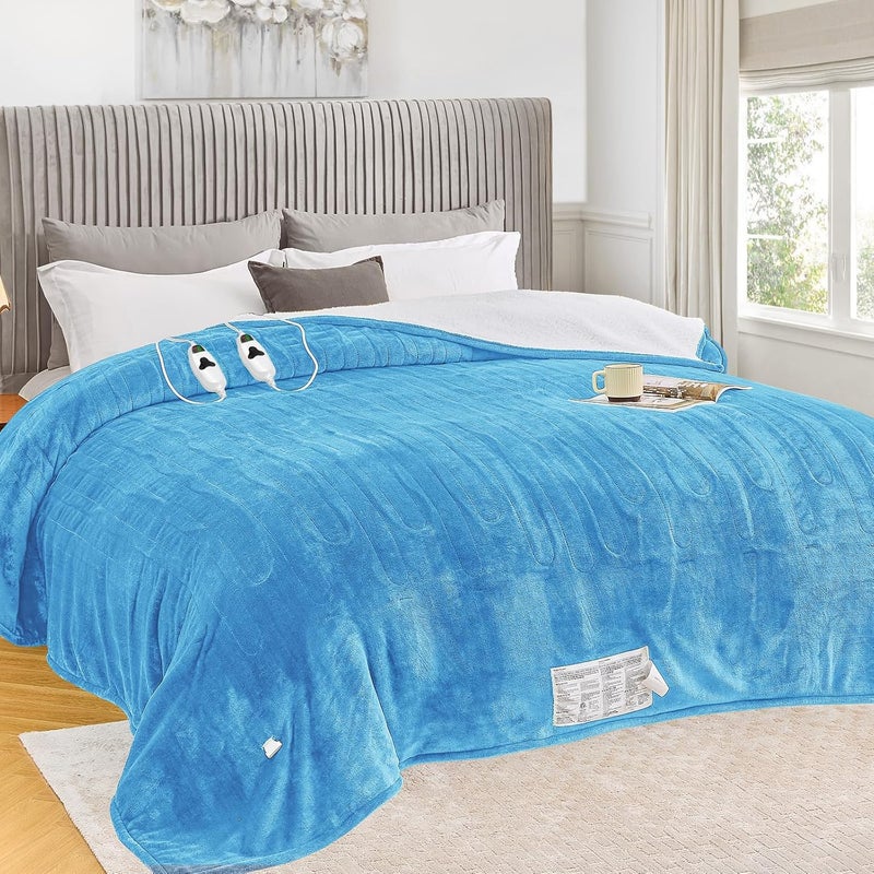 greenoak Heated Blanket Electric King Size 100"X90" Dual Control, Heating Blankets with 10 Levels 8 Hours Auto-Off Overheat Protection, Soft Sherpa Fluffy House Warming Gift, ETL Certified Pale Blue - Image 1