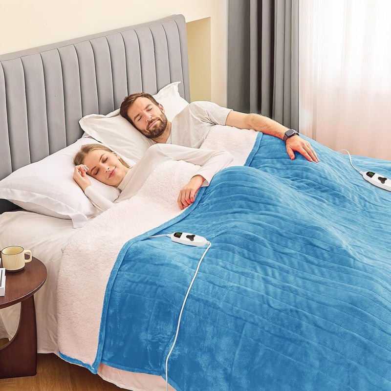 greenoak Heated Blanket Electric King Size 100"X90" Dual Control, Heating Blankets with 10 Levels 8 Hours Auto-Off Overheat Protection, Soft Sherpa Fluffy House Warming Gift, ETL Certified Pale Blue - Image 2