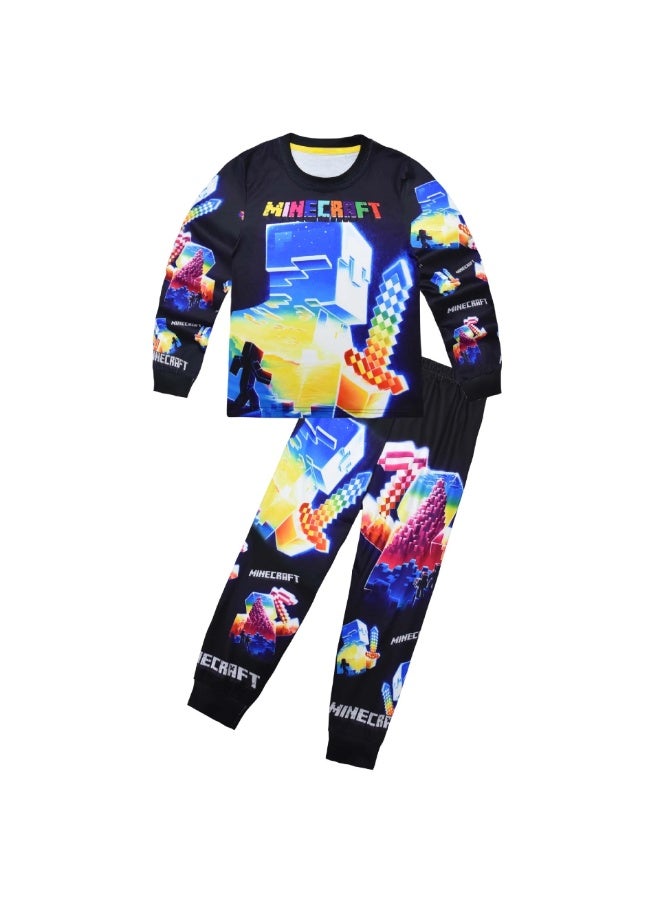 Minecraft Print Pajama Set Long Sleeve Top and Long Pants Sleepwear Soft Casual Loungewear Multiple Sizes Available for Fans - Image 1