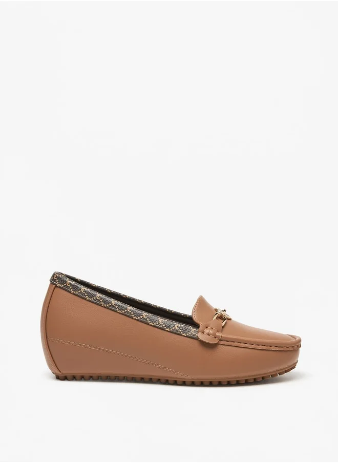 لو كونفورت Women's Metal Accent Slip-On Loafers with Wedge Heels