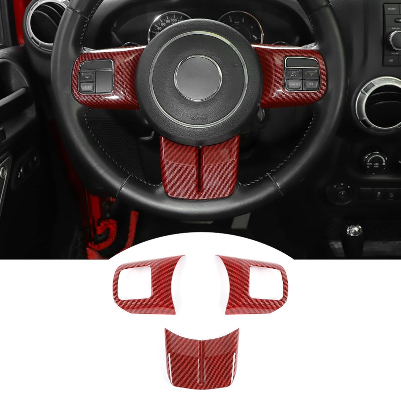 JeCar Interior Steering Wheel Decoration Trim Kits For Jeep Wrangler 20112017 JK  UnlimitedPatriot Compass 20112016  Grand Cherokee 20112013 Red Carbon Fiber Finish