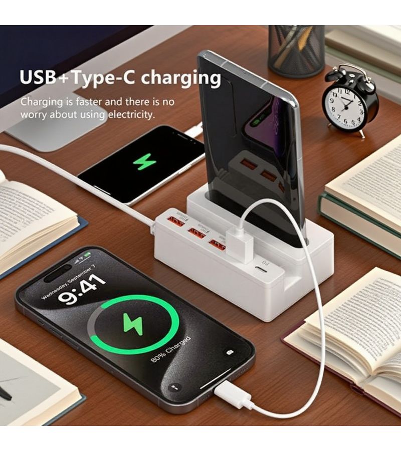 65W Fast Charging USB Hub With 4 USB Ports 1 Type C Port Built In Stand Speaker Multi Function Charger For Laptop Phone Accessories Style 5 - Image 4
