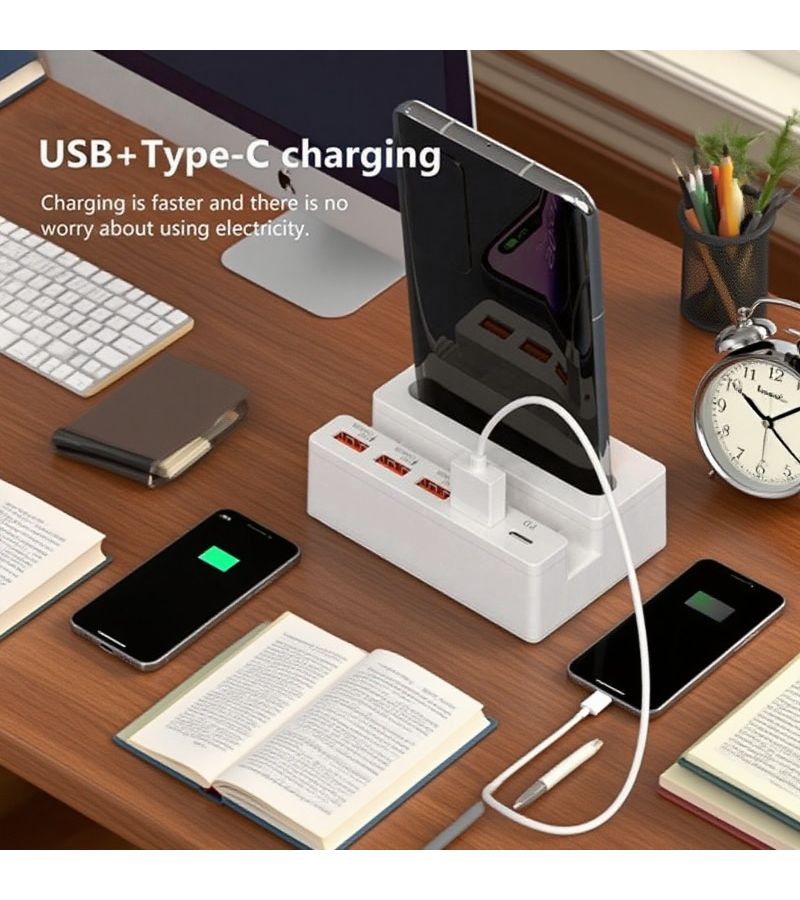 65W Fast Charging USB Hub With 4 USB Ports 1 Type C Port Built In Stand Speaker Multi Function Charger For Laptop Phone Accessories Style 5 - Image 2