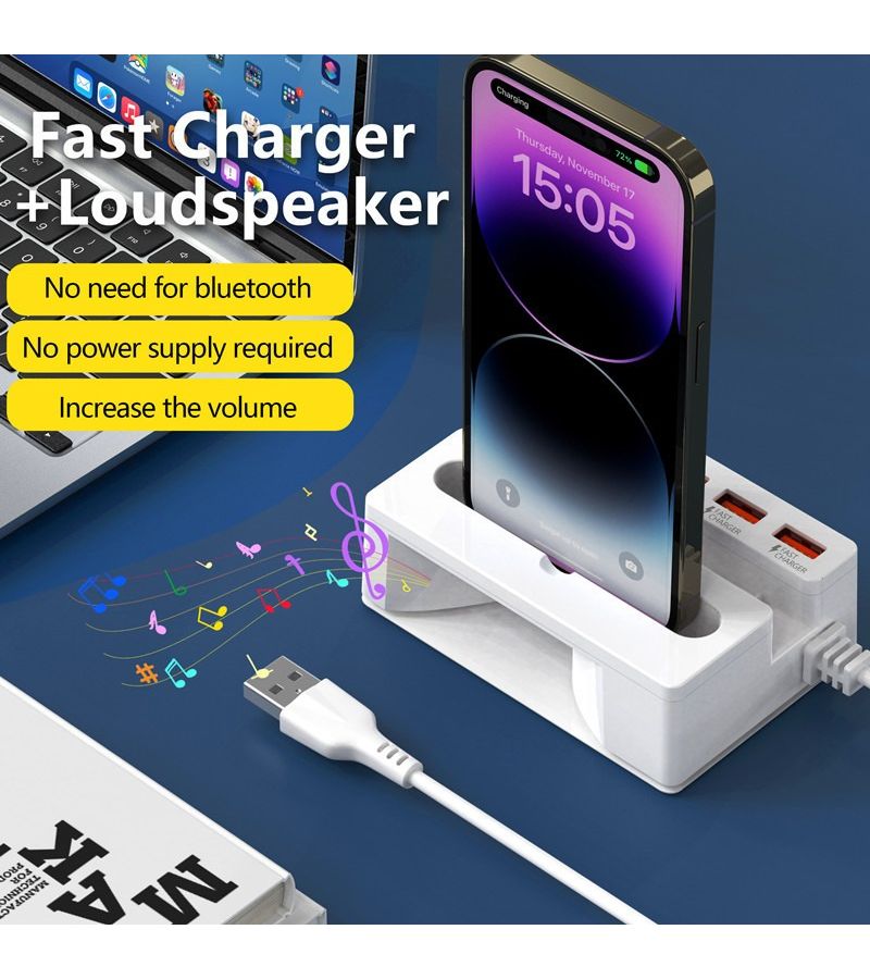 65W Fast Charging USB Hub With 4 USB Ports 1 Type C Port Built In Stand Speaker Multi Function Charger For Laptop Phone Accessories Style 5 - Image 1