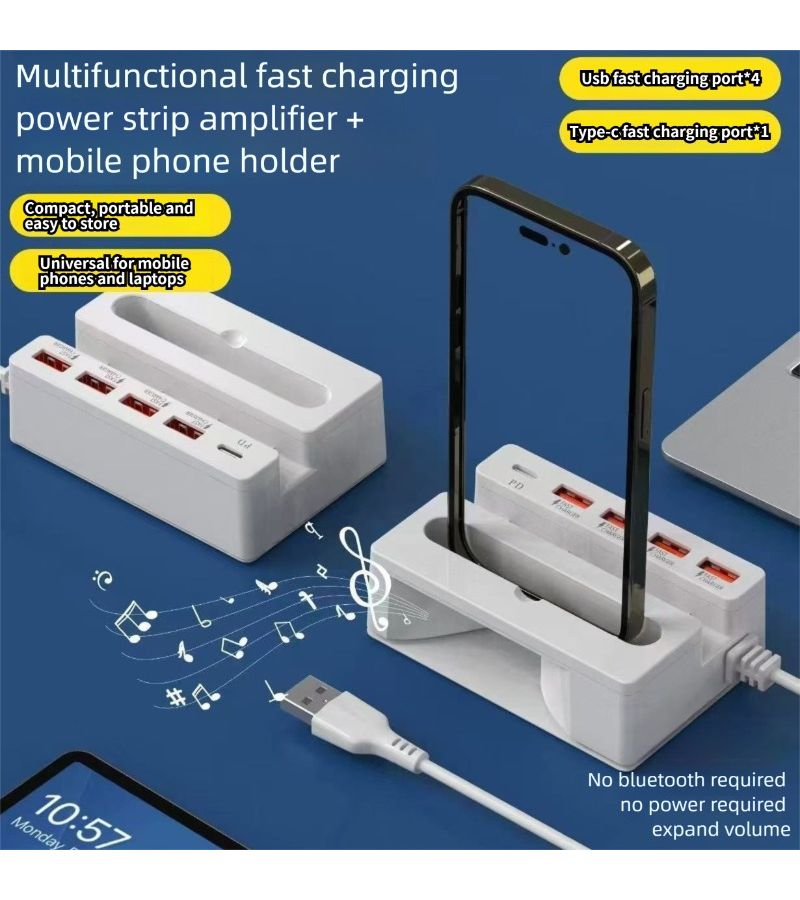 65W Fast Charging USB Hub With 4 USB Ports 1 Type C Port Built In Stand Speaker Multi Function Charger For Laptop Phone Accessories Style 5 - Image 5