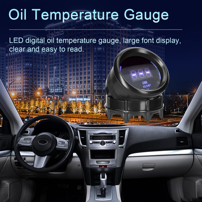 مقياس درجة حرارة الزيت الرقمي 52 مم شاشة رقمية LED سوداء خطوط كبيرة قراءة واضحة - وظيفة تنبيه ومومياء عند ارتفاع درجة الحرارة مستشعر حرارة حساس لسيارات الشاحنات والدراجات النارية التي تعمل ب12 فولت - Image 2
