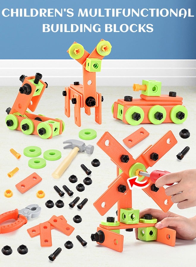 GROIC 72 Pieces Kids Assembling Tools Set Box Construction Accessories Pretend Toys Building Blocks Educational Toys with Carry Case - Image 2