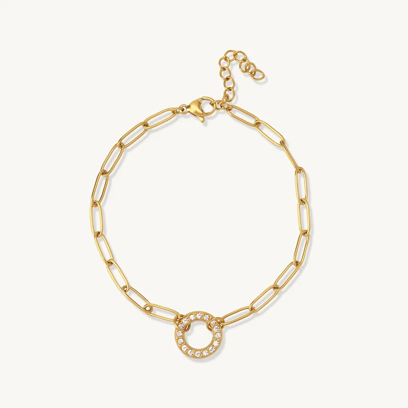 Palmonas PALMONAS Shiny Orbit Paperlink Chain Bracelet for Women | 18K Gold Plated, Waterproof & Anti-Tarnish