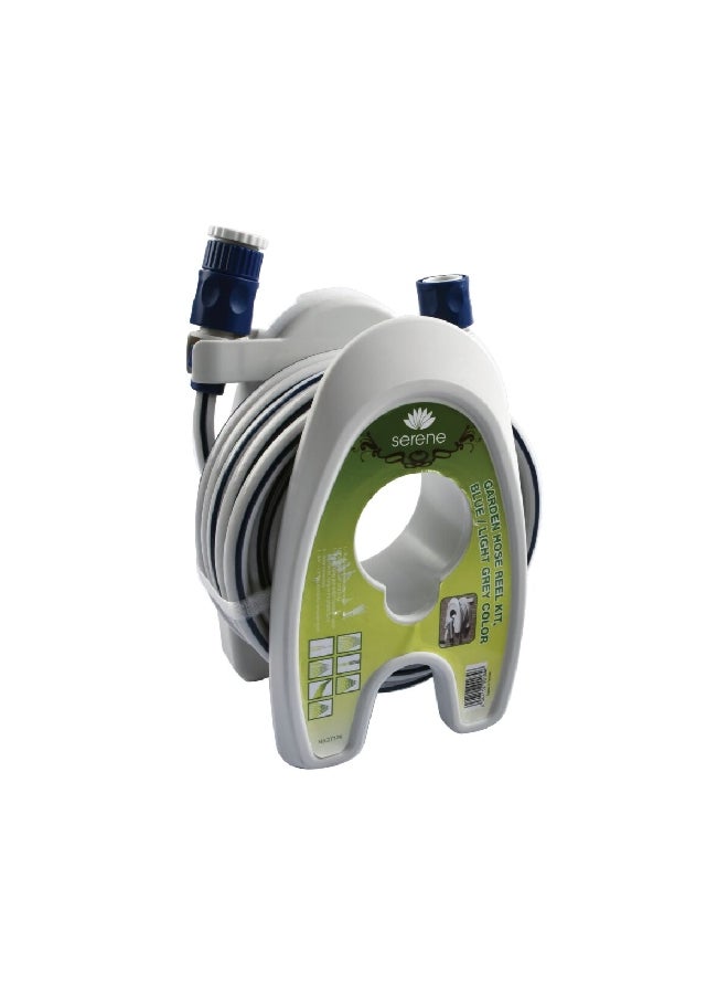 serene Sturdy Wide Base Easy Assembly Air Pressure Resistance Garden Hose Reel Kit Grey and Blue 10 m T21-883D-021A 
