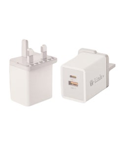 YLinkin 45W Dual-Port Super Fast Charger with QC3.0 & PD45W | Type-C/USB-A | 50% Charge in 30 Mins | Flame Retardant & Temp Protection | White  - Image 2