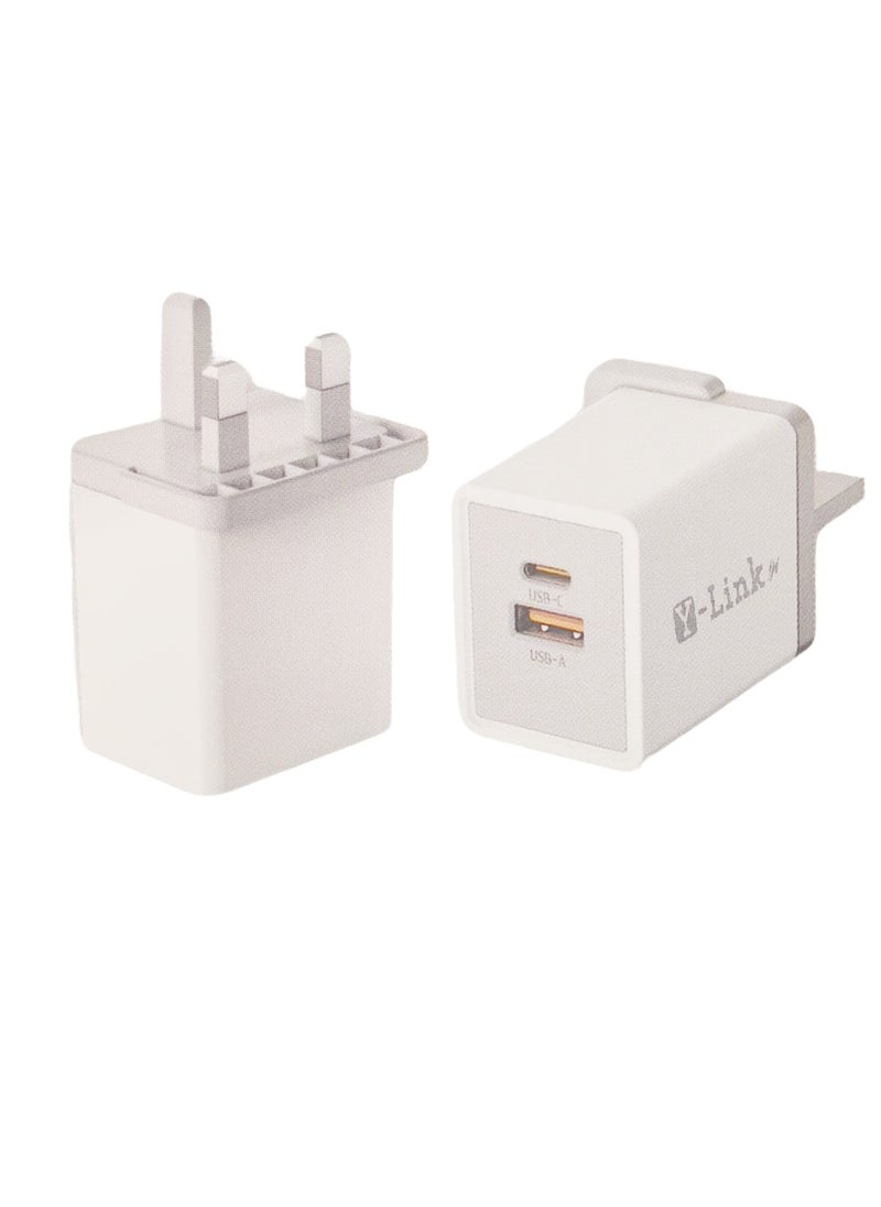 YLinkin - 45W Dual-Port Super Fast Charger with QC3.0 & PD45W | Type-C/USB-A | 50% Charge in 30 Mins | Flame Retardant & Temp Protection | White - Image 1