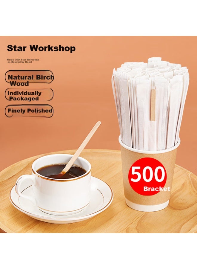 Star Square Xingfang Stirring Rod, 14Cm Wooden Disposable Coffee Stirrer, Portable Individual Packaging, 500 Pieces - Image 1