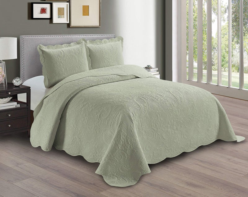Linen Plus Linen Plus Embossed Coverlet Bedspread Set Oversized Solid Light Green FullQueen Bed Cover Bedding New  Dana 