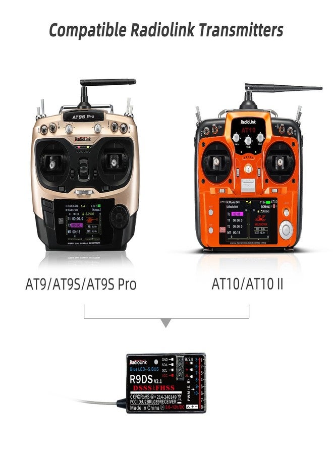 Radiolink R9DS 10 Channels 2.4GHz RC Receiver SBUS/PWM Long Range Control for Airplane/Car/Multirotors, Compatible with Transmitter AT9/AT9S/AT9S Pro/AT10II/AT10 - Image 2