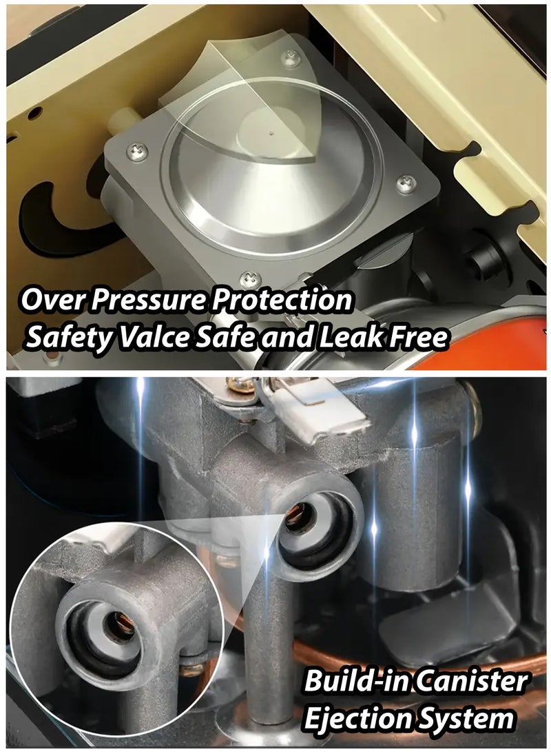 دي بلو موقد غاز محمول ثنائي الوقود بقوة عالية 15,000 وحدة حرارية بريطانية، موقد غاز فردي متوافق مع غاز البوتان والبروبان، مزود بإشعال تلقائي وقفل أمان. تصميم خفيف الوزن من الفولاذ المقاوم للصدأ مع حقيبة حمل. مناسب للاستخدام في المنزل، المطبخ، الفنادق، الطهي في الهواء الطلق، التخييم، المشي لمسافات طويلة، الشواء، والطهي في حالات الطوارئ. - Image 5