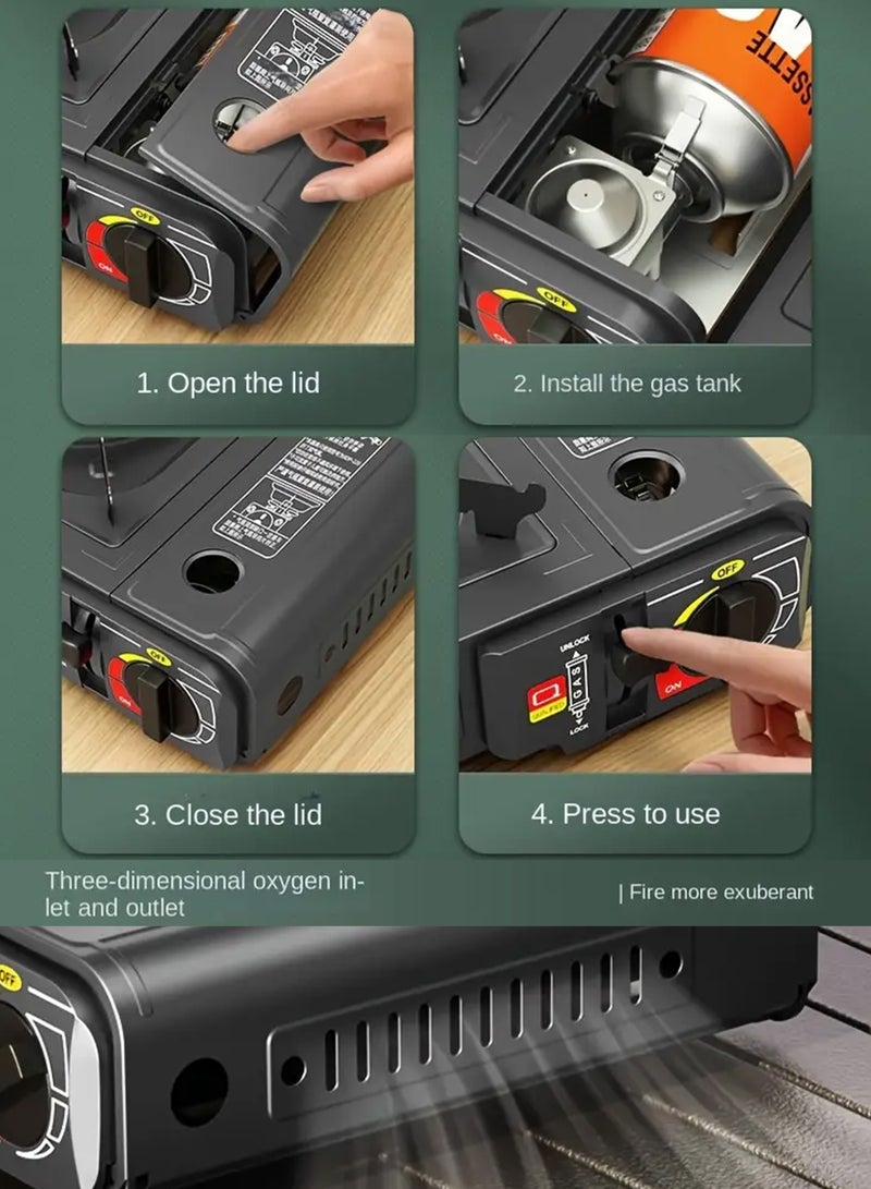 دي بلو موقد غاز محمول ثنائي الوقود بقوة عالية 15,000 وحدة حرارية بريطانية، موقد غاز فردي متوافق مع غاز البوتان والبروبان، مزود بإشعال تلقائي وقفل أمان. تصميم خفيف الوزن من الفولاذ المقاوم للصدأ مع حقيبة حمل. مناسب للاستخدام في المنزل، المطبخ، الفنادق، الطهي في الهواء الطلق، التخييم، المشي لمسافات طويلة، الشواء، والطهي في حالات الطوارئ. - Image 2