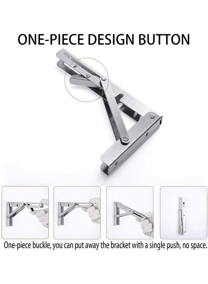Relex Folding Shelf Brackets, Heavy Duty Stainless Steel Collapsible Shelf Bracket for Bench Table, Space Saving DIY Bracket, Max Load: 550lb (Stainless Steel, 8 inch) - Image 3
