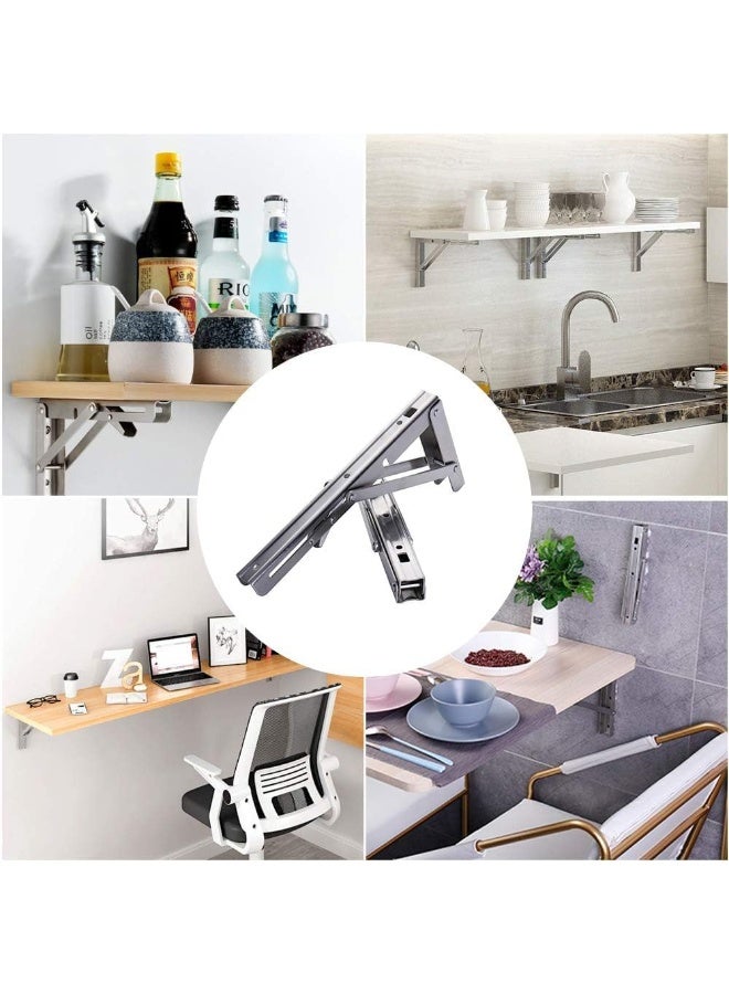 Relex Folding Shelf Brackets, Heavy Duty Stainless Steel Collapsible Shelf Bracket for Bench Table, Space Saving DIY Bracket, Max Load: 550lb (Stainless Steel, 8 inch) - Image 2