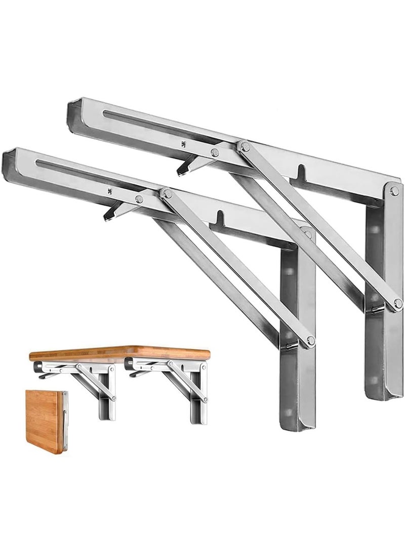 Relex Folding Shelf Brackets, Heavy Duty Stainless Steel Collapsible Shelf Bracket for Bench Table, Space Saving DIY Bracket, Max Load: 550lb (Stainless Steel, 8 inch) - Image 1