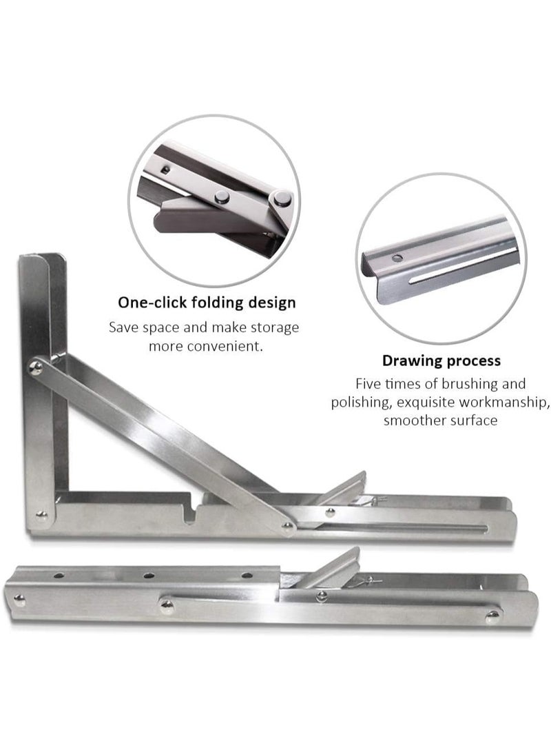 Relex Folding Shelf Brackets, Heavy Duty Stainless Steel Collapsible Shelf Bracket for Bench Table, Space Saving DIY Bracket, Max Load: 550lb (Stainless Steel, 8 inch) - Image 4