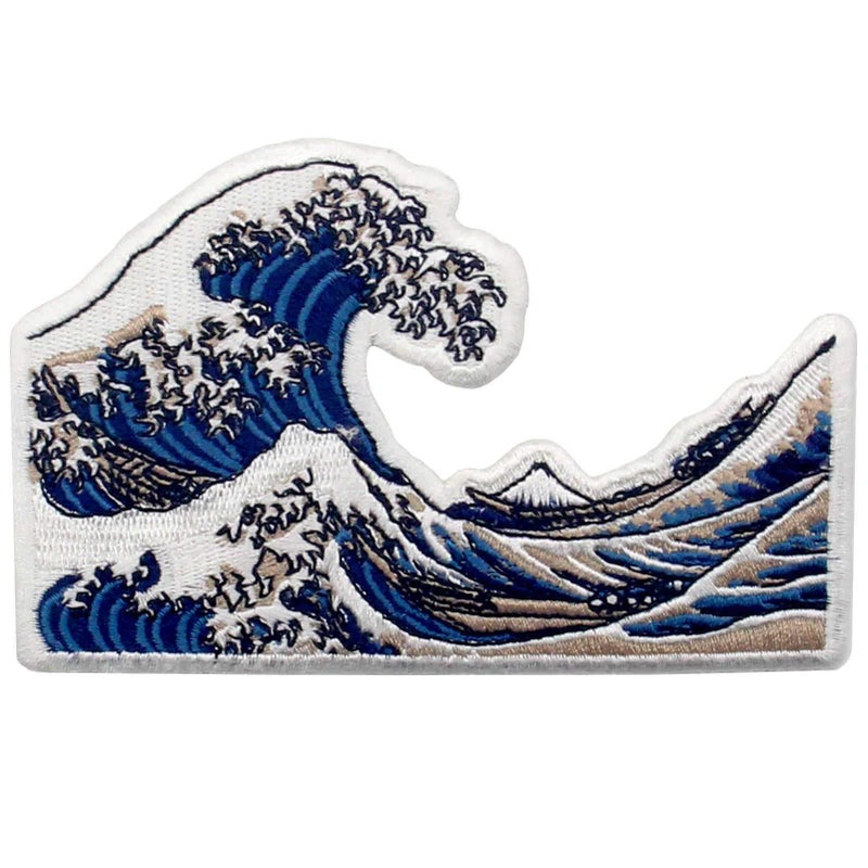 Rocking Planet Great Wave Off Kanagawa Patch Embroidered Biker Applique Iron On Sew On Emblem - Image 3