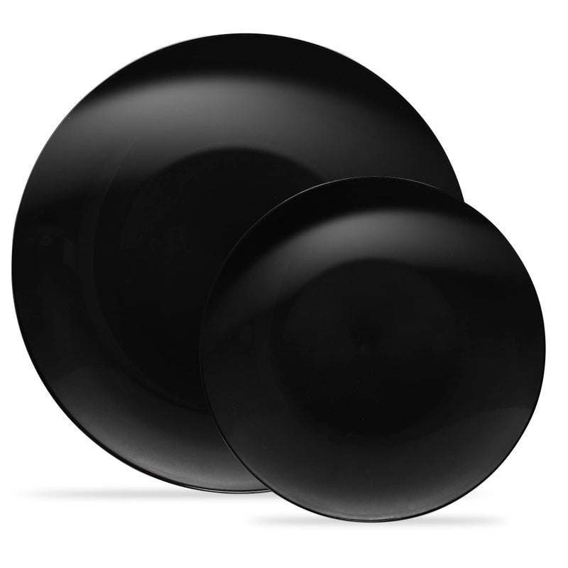 PLASTICPRO 128 Piece Combo Plates Set  647  6410 Black Plastic Party Plates  Premium Heavyweight Elegant Disposable Tableware