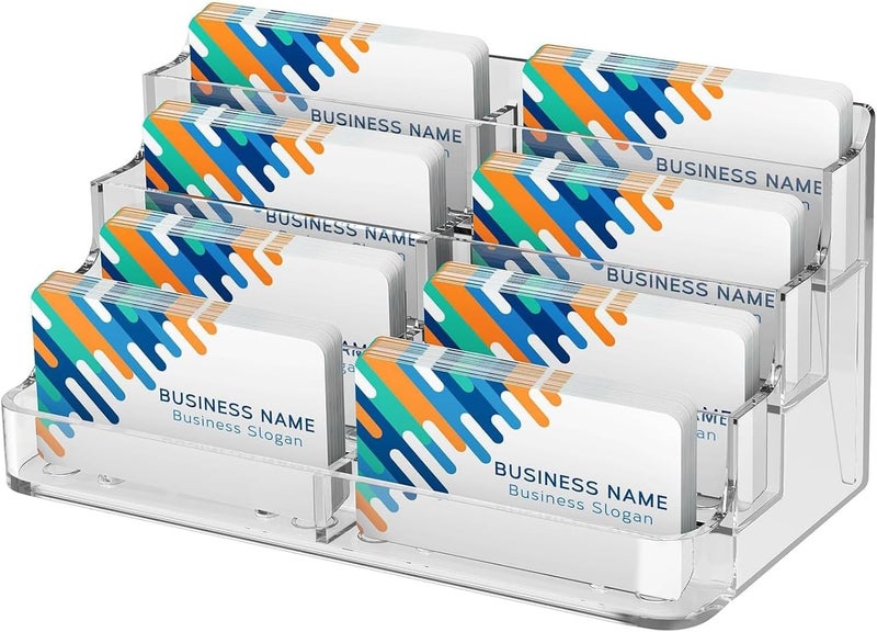 X spring Acrylic Business Card Holder, 8 Pocket Business Card Holder Stand With 4 Tier, Acrylic Business Card Standfor Desk Exhibition, Clear Business Card Holderfor Restaurant Home And Office - Image 1