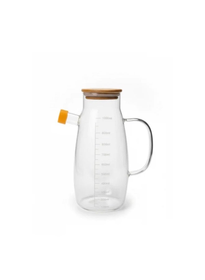 زجاجة زيت من الزجاج البوروسيليكات بسعة 1000 مل مع غطاء من الخيزران وفوهة سيليكون - Image 2