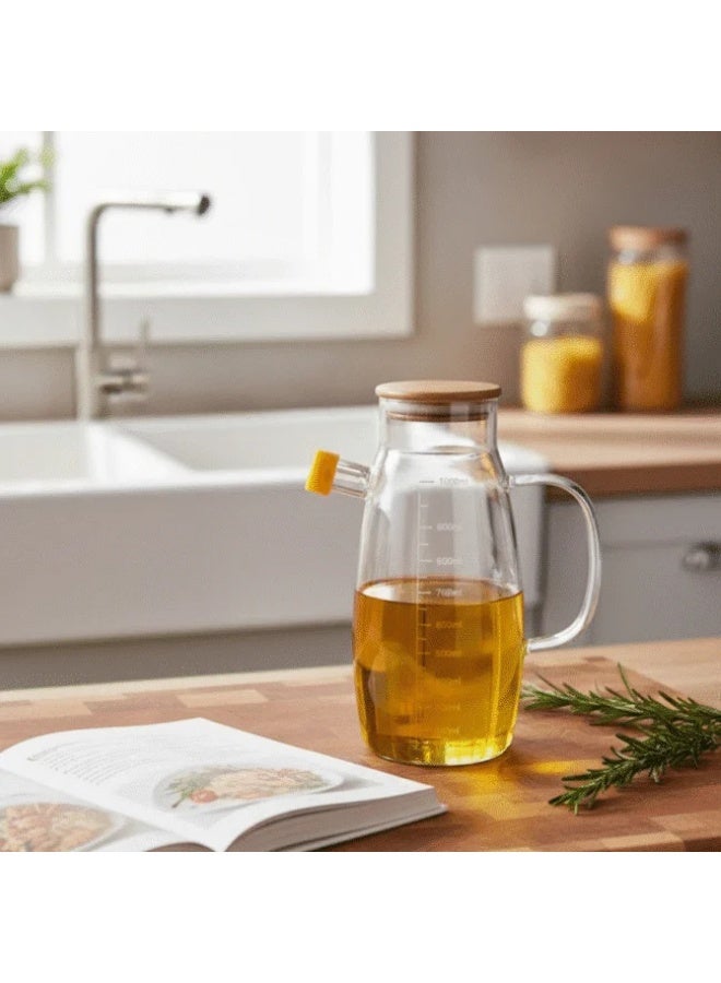 زجاجة زيت من الزجاج البوروسيليكات بسعة 1000 مل مع غطاء من الخيزران وفوهة سيليكون - Image 3