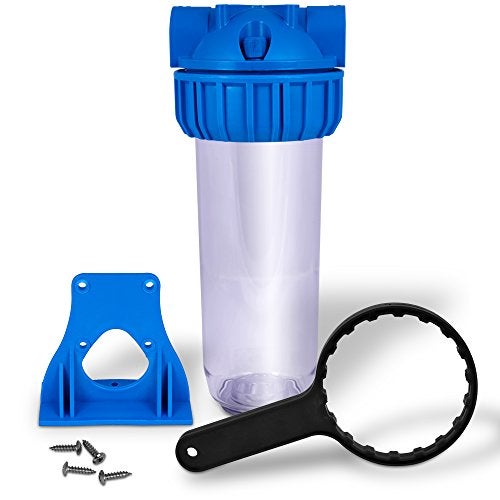 Ronaqua 10 inch Transparent Standard Water Filter Housing, Presser Relief Button, 3/4” Inlet/Outlet Brass Port, Accepts Standard 10”x 2.5” Cartridges, 3/4” Brass Port, Mounting Hardware Included (1 set) - Image 1