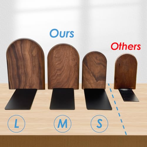 Lauvee Book Ends, Sturdy Wooden Bookends for Shelves - Heavy Duty Non-Slip Book Organizers, Decorative Bookend Holders for Home Office, Library, Black Walnut Universal Economy Bookend, Small, 1 Pair - Image 2