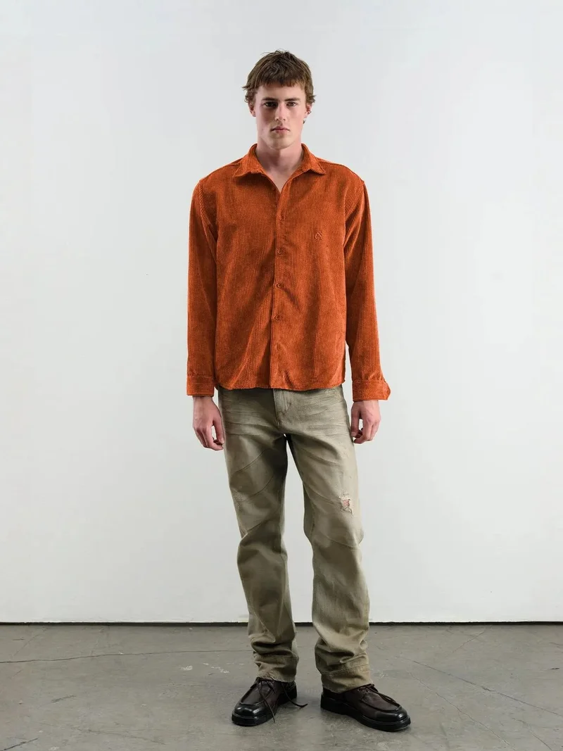 Giesto Bright Orange GIESTO Oversized Velvet Shirt for Men | Best Price UAE