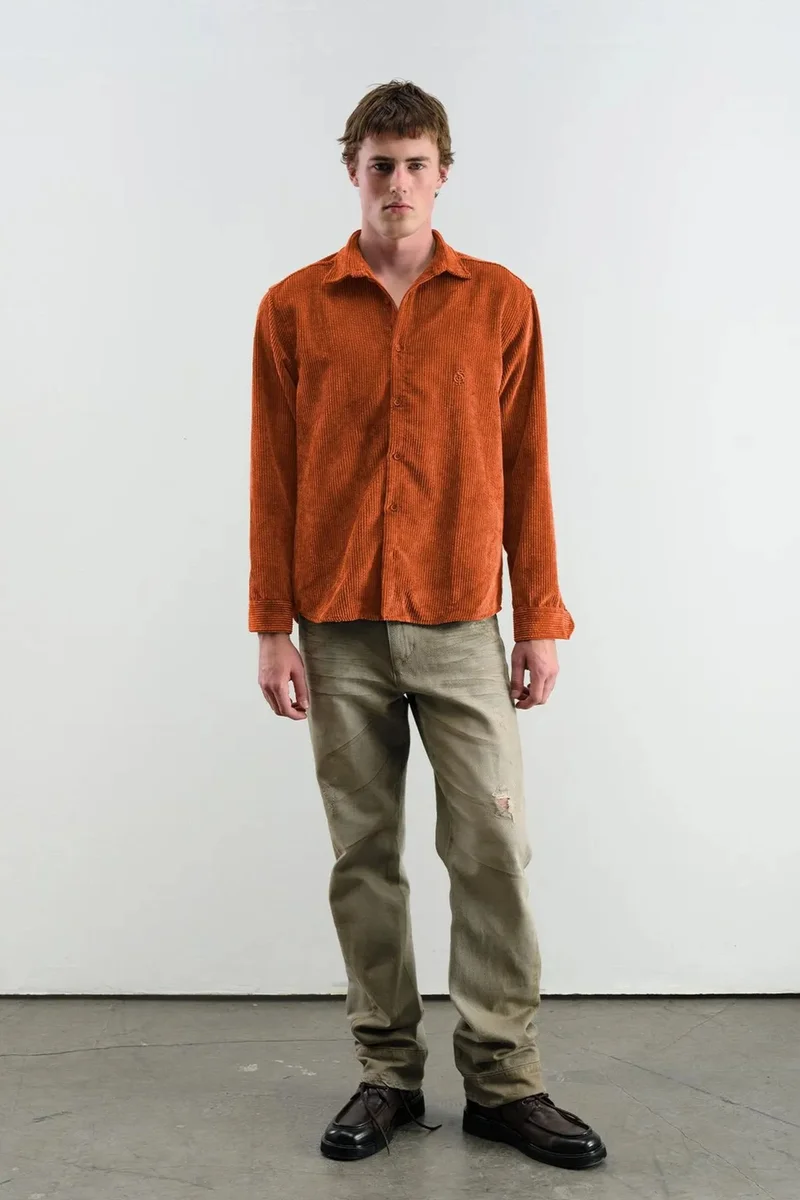 Giesto Bright Orange GIESTO Oversized Velvet Shirt for Men | Best Price UAE