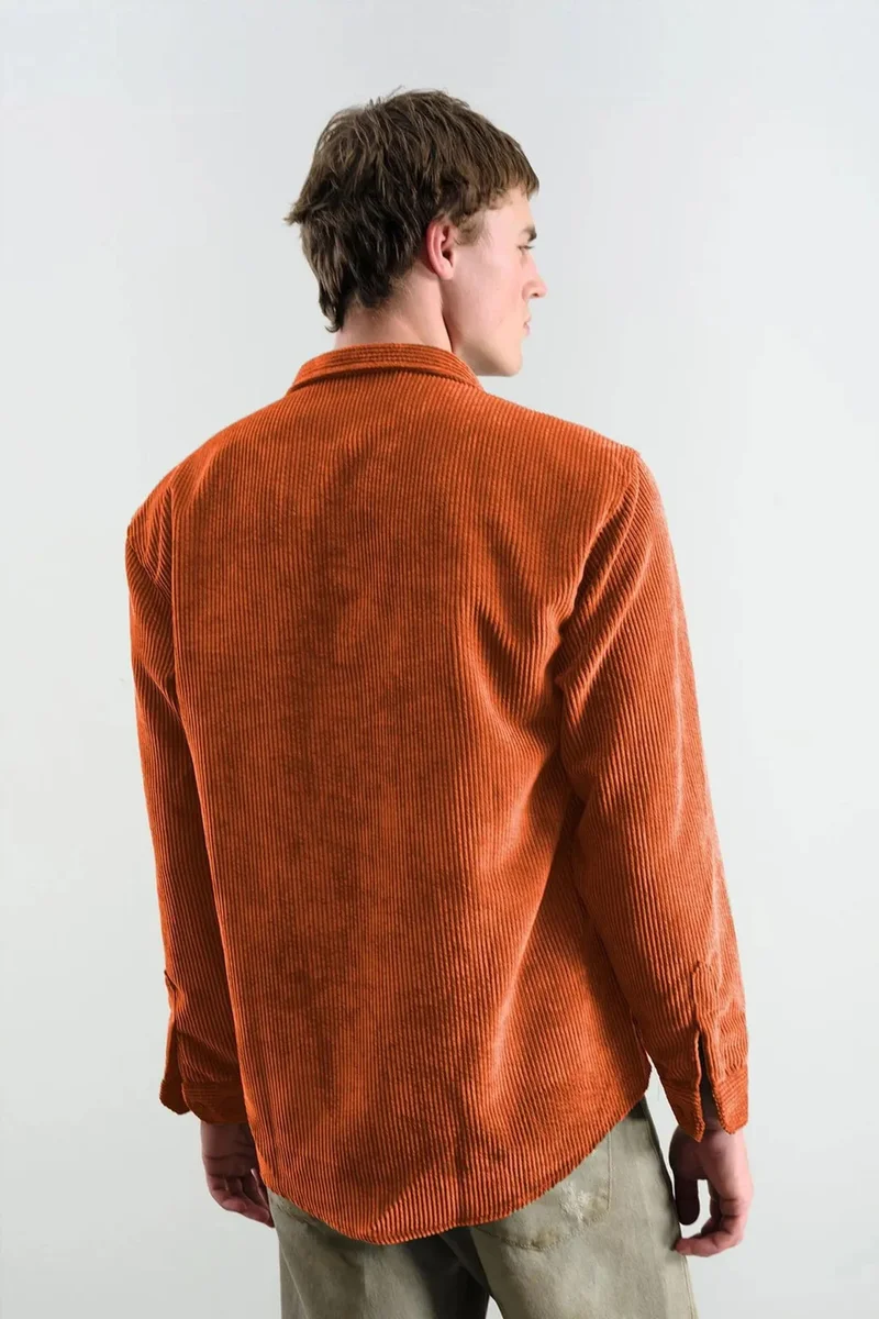 Giesto Bright Orange GIESTO Oversized Velvet Shirt for Men | Best Price UAE