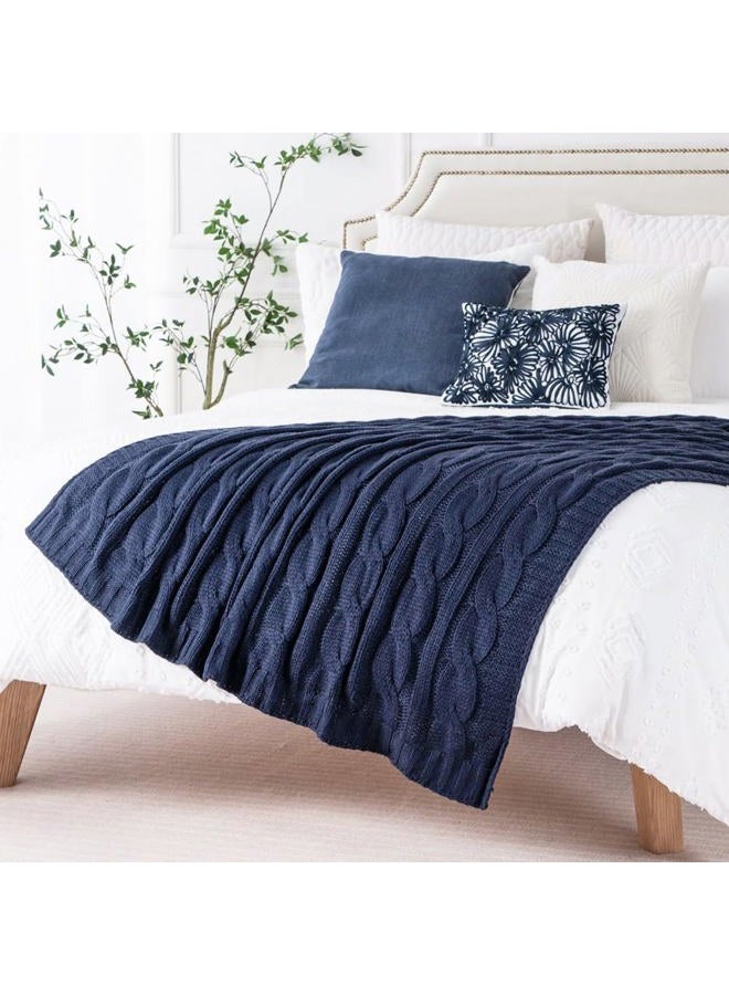 Battilo Btl15032-Navy Soft Knitted Dual Cable Throw Blanket, Navy - Image 2