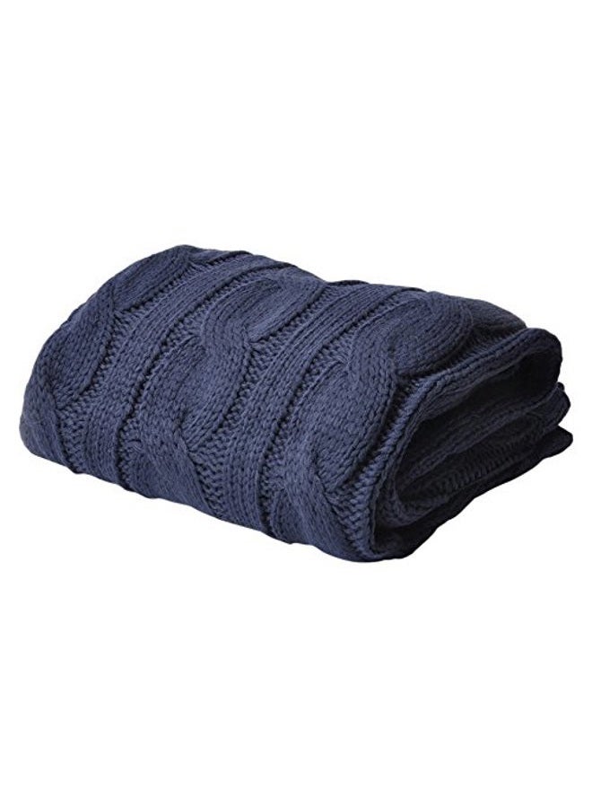 Battilo Btl15032-Navy Soft Knitted Dual Cable Throw Blanket, Navy - Image 4
