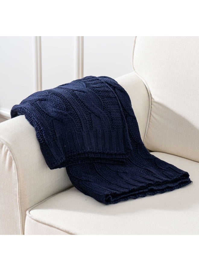 Battilo Btl15032-Navy Soft Knitted Dual Cable Throw Blanket, Navy - Image 5