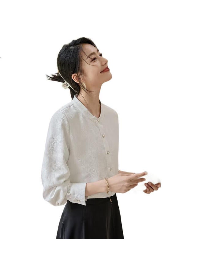 First Application Chushen Spring And Autumn Long Sleeve Women'S Stand Collar New Chinese Style Pearl National Style Elegant Commuter Shirt Top S143C2046 - Image 2