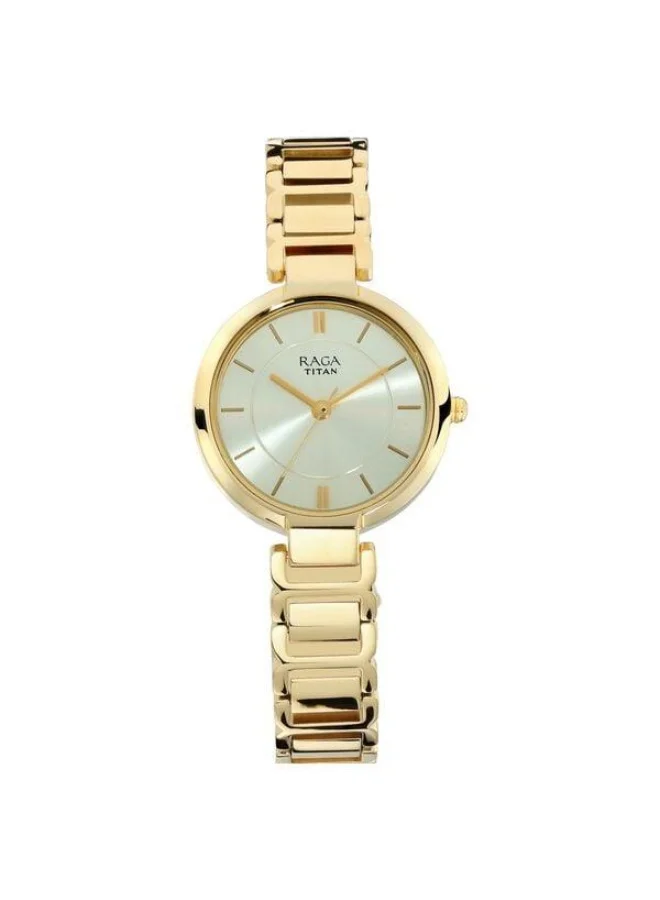TITAN Raga Viva Quartz Analog Champagne Dial Gold Metal Strap Watch for Women - 2608YM01