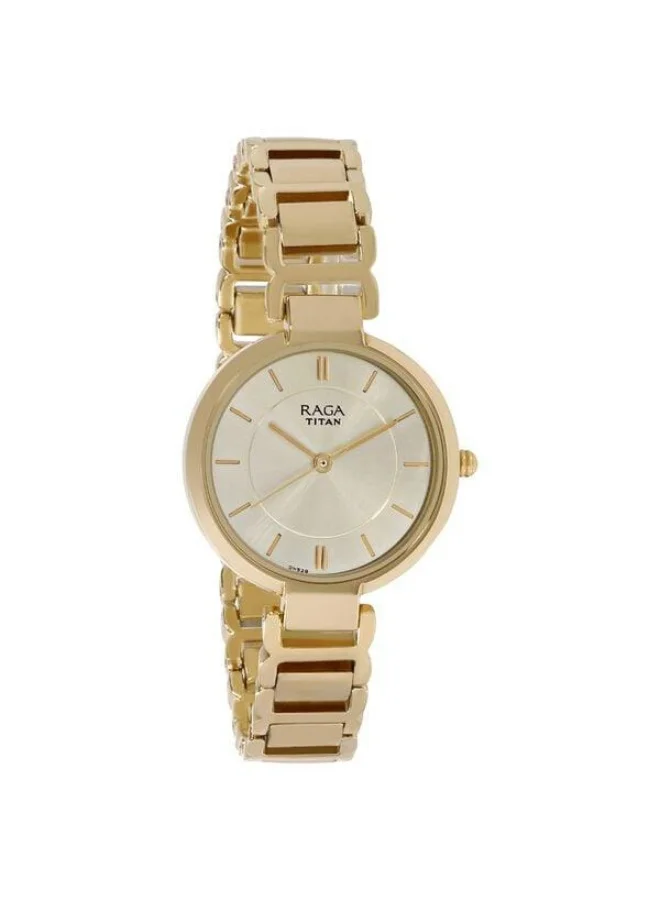 TITAN Raga Viva Quartz Analog Champagne Dial Gold Metal Strap Watch for Women - 2608YM01