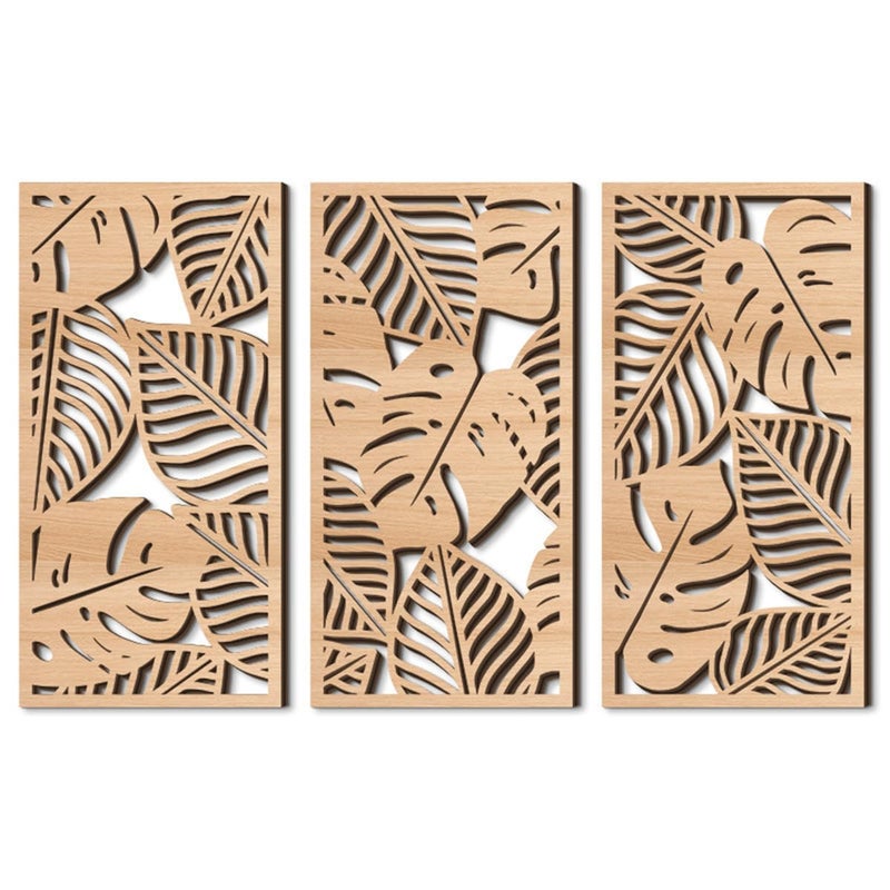 Jocaluyia 3 Pcs Tropical Leaf Wood Wall Art Decor Wooden Palm Leaves Wall Hanging Decor 3D Hollow Carved Craft Art Set Boho Abstract Wall Sculptures Panels Decoration for Home Living Room Bedroom Kitchen A - Image 2