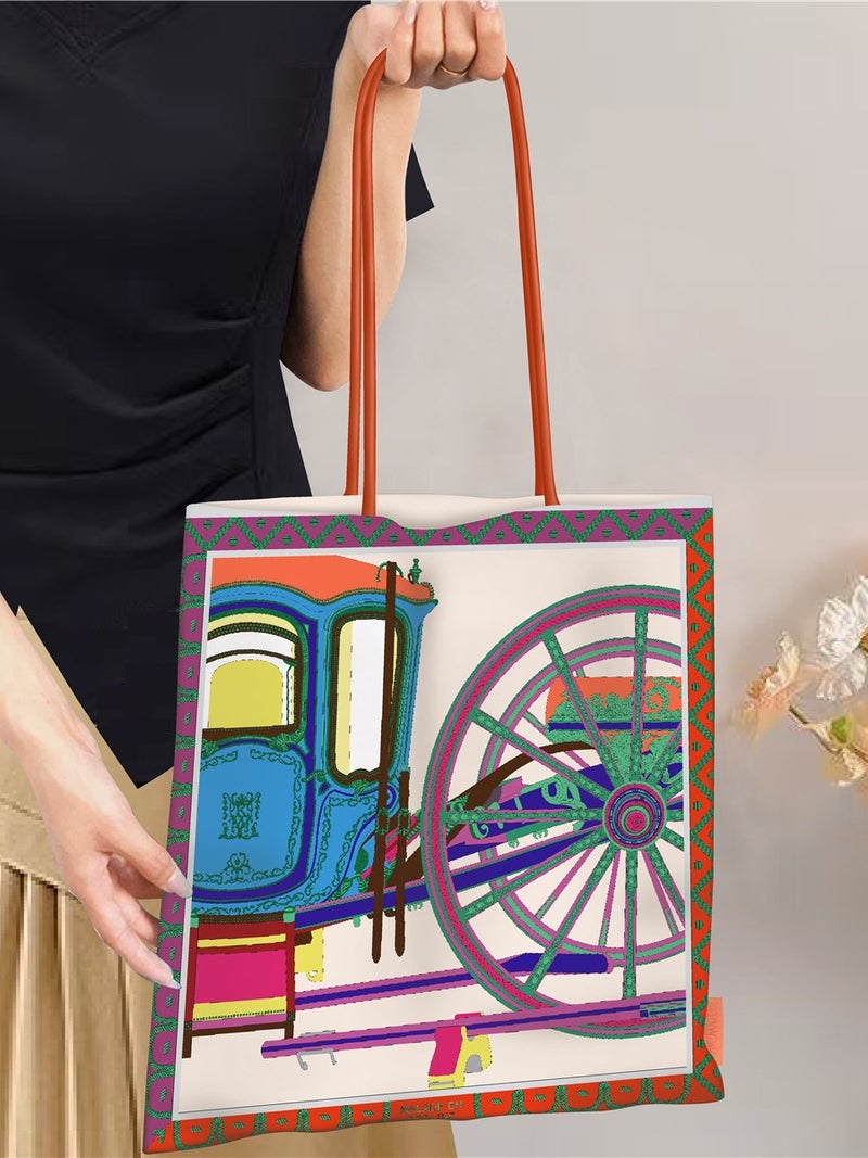 2025 Printed Canvas Bag Cowhide Rope Handbag Shoulder Bag Lightweight Large Capacity Dropshipping - Image 3
