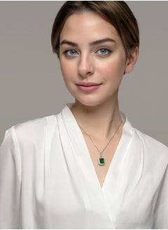 AWNL Women's Silver Pendant Necklace with Green CZ Diamonds Elegant Gift for Women Girlfriend  - Image 2