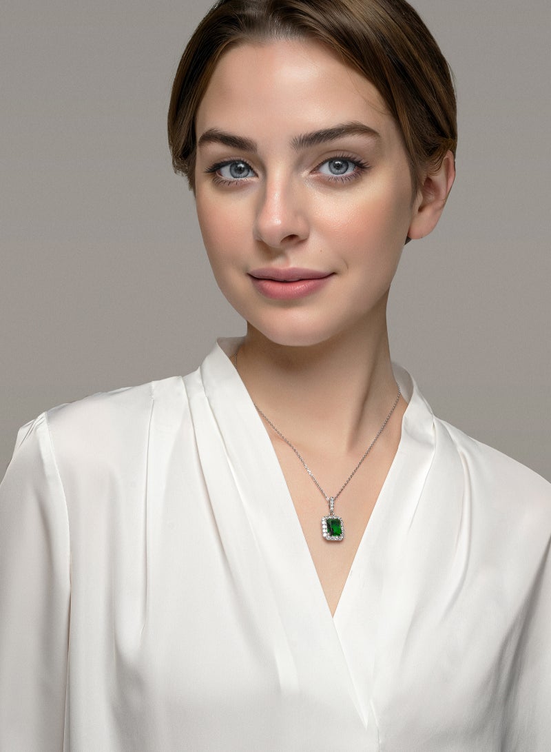 AWNL Majestic Oasis Necklace with Lab-Grown Emerald Pendant and Sterling Silver Chain,Middle East Exclusive Collection - Image 1